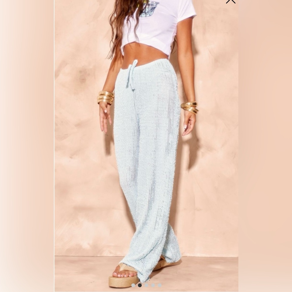 PrettyLittleThing | Baby Blue Textured Jersey Drawstring Wide Leg Trousers NWT - Picture 5 of 5